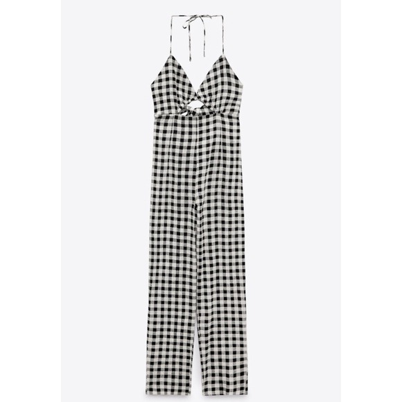 Zara Pants - ZARA Women's XS VICI Gingham Halter Tie Open Back Jumpsuit Spring Brunch Coastal